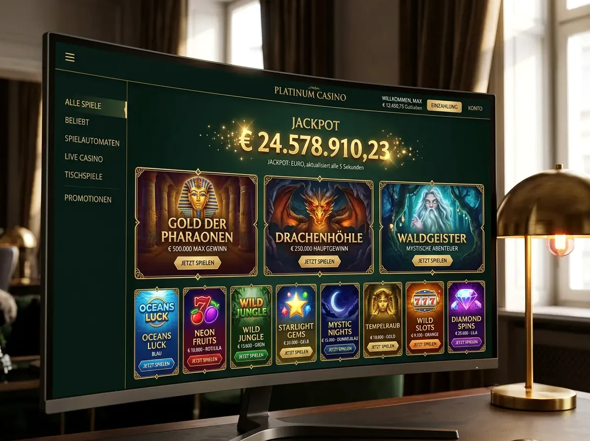 Lobby von Glorion mit Slots, Live-Casino und Tischspielen